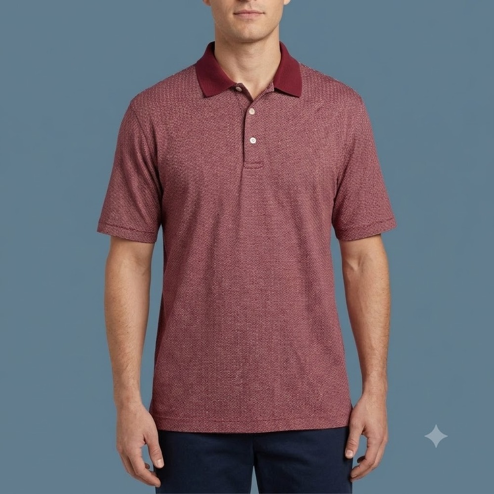 Jos. A. Bank Traveler Polo Shirt Mens Large Red White Pattern Cotton